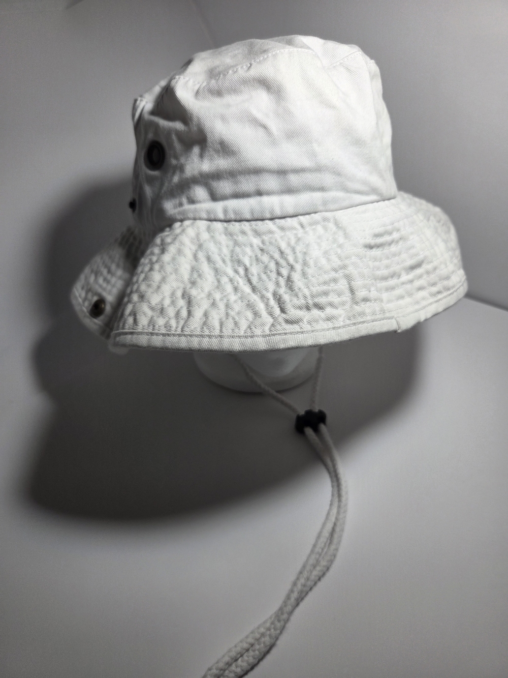 Newhattan White Cotton Safari Boonie Hat Bucket Cap Adjustable Strap S/M